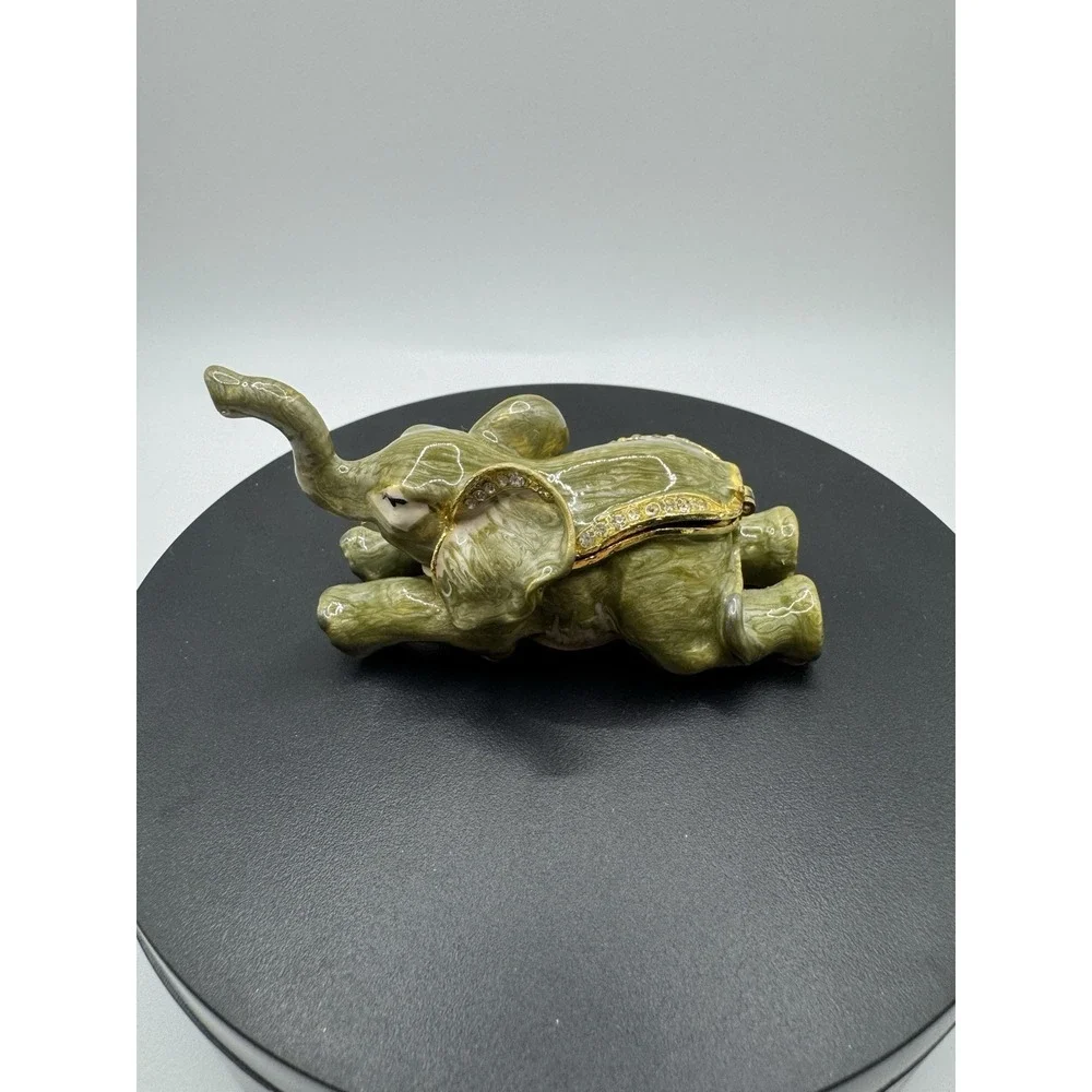 Enamel Lounging Elephant Trunk Up Trinket Box
